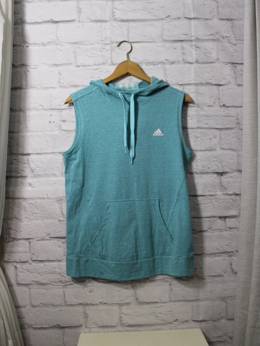 Adidas Small Blue Drawstring Hooded Sleeveless Pullover Tank Top Summer Casual